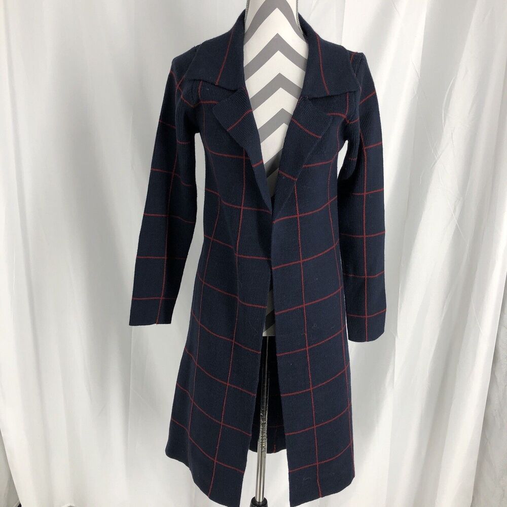 Papillon Womens X Small Sweater Duster Navy Red Stripe Open Long Sleeve